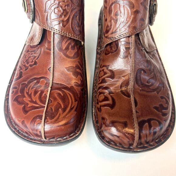 Alegria Caiti Loretta Stamped Brown Leather Booties Ankle Boots Sz 9 - Picture 4 of 12